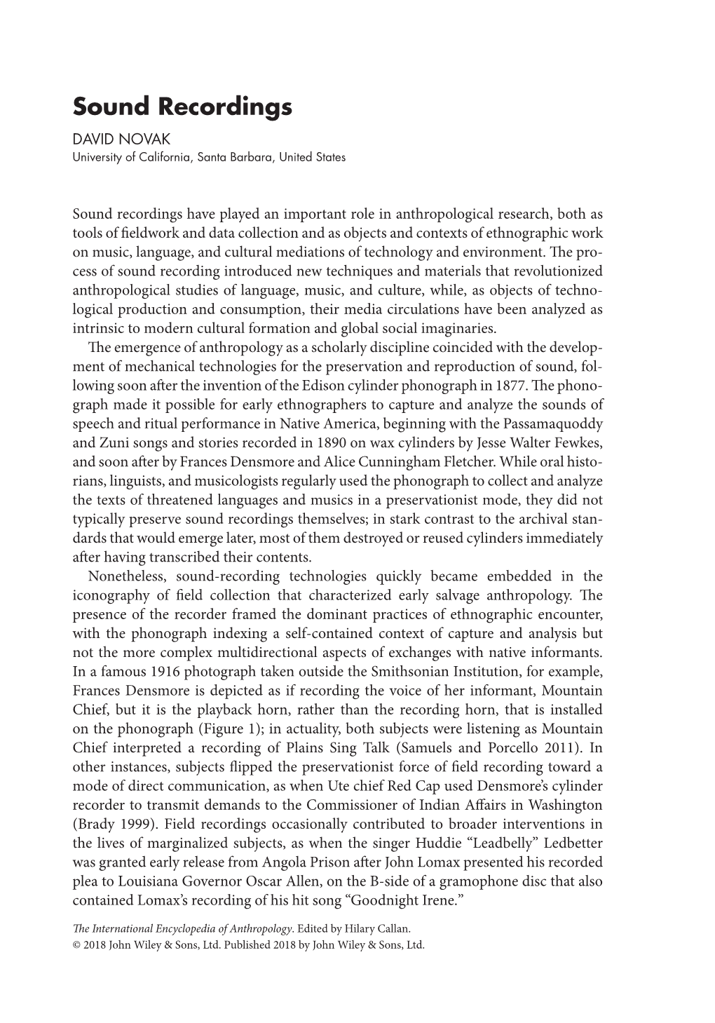 Sound Recordings DAVID NOVAK University of California, Santa Barbara, United States