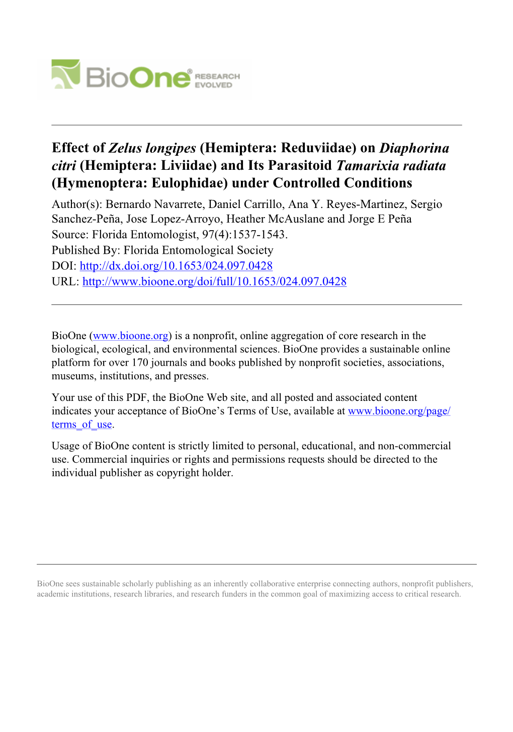 Effect of Zelus Longipes (Hemiptera: Reduviidae) on Diaphorina Citri