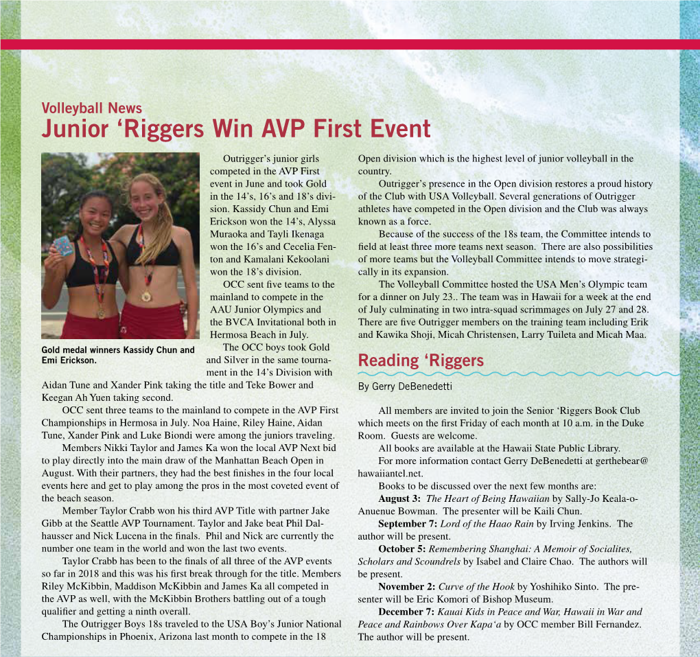 Junior 'Riggers Win AVP First Event