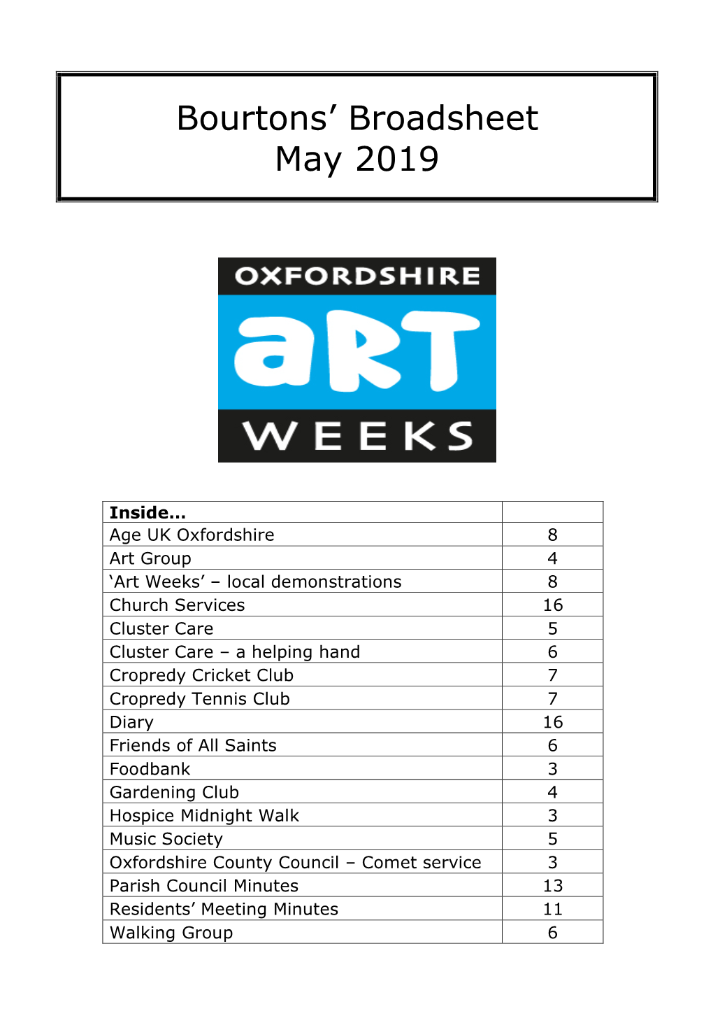 Bourtons' Broadsheet May 2019