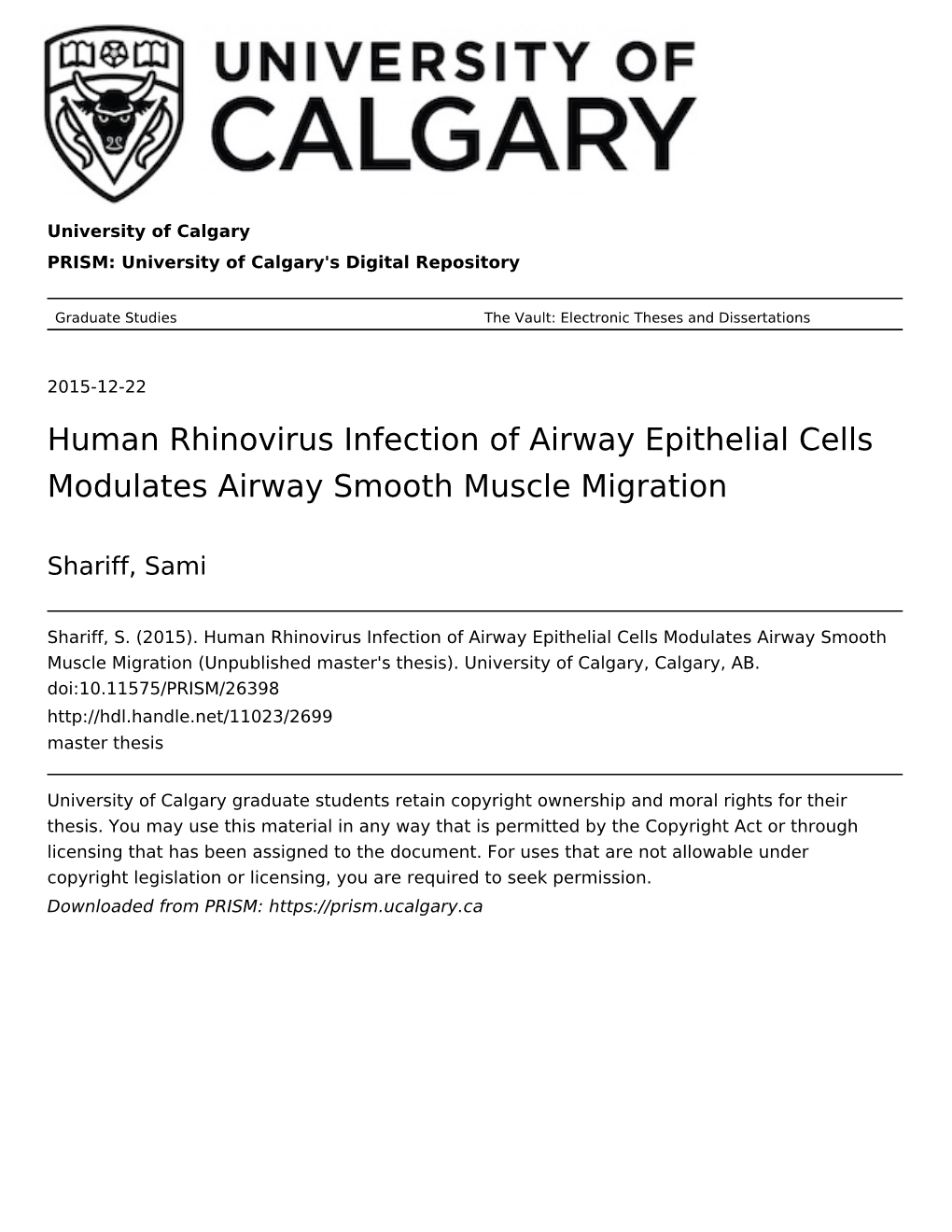 Human Rhinovirus Infection of Airway Epithelial Cells Modulates Airway Smooth Muscle Migration