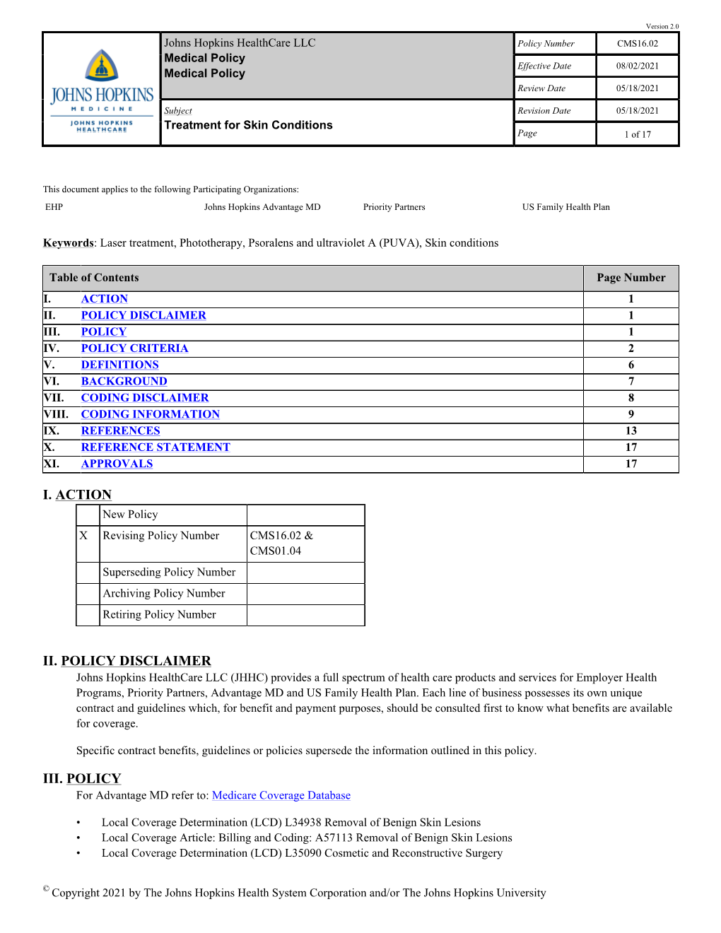 Treatment for Skin Conditions Page 1 of 17