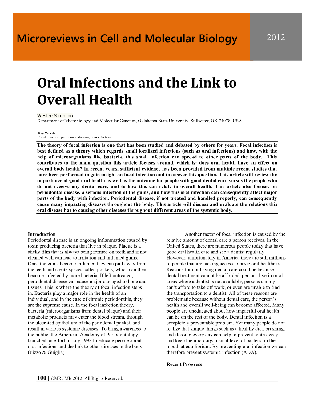 Oral Infections and the Link to Overall Health