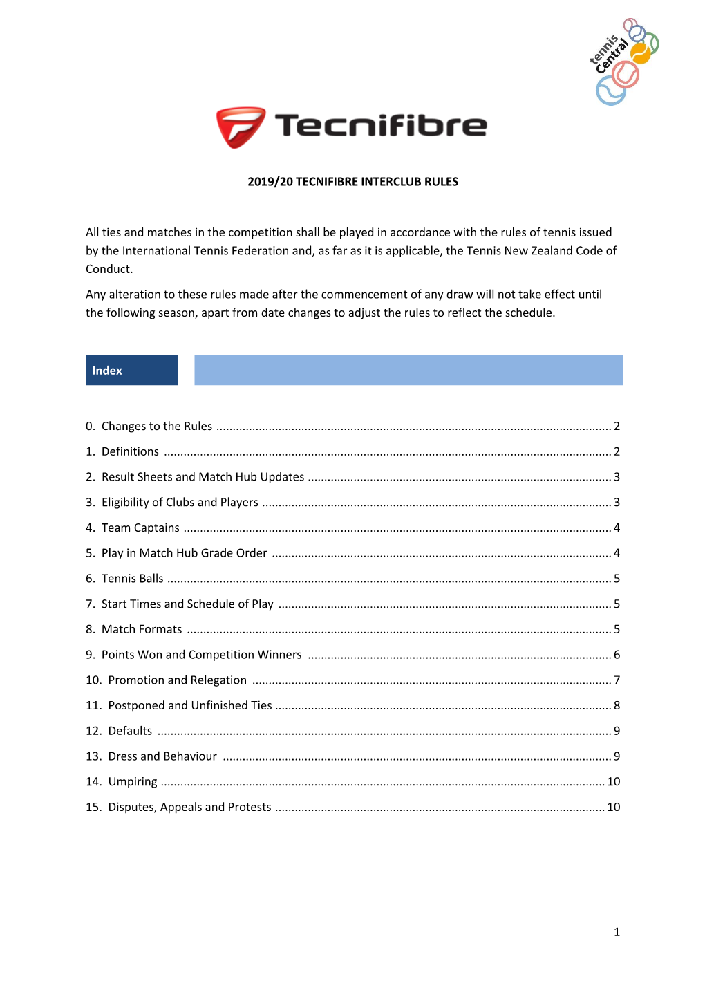 1 2019/20 TECNIFIBRE INTERCLUB RULES All Ties and Matches in The
