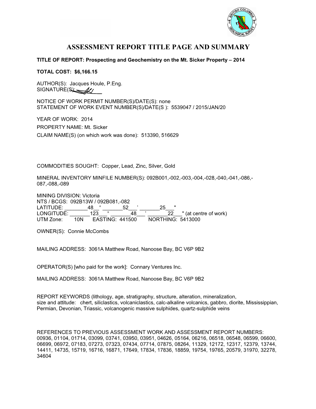 Assessment Report Title Page and Summary