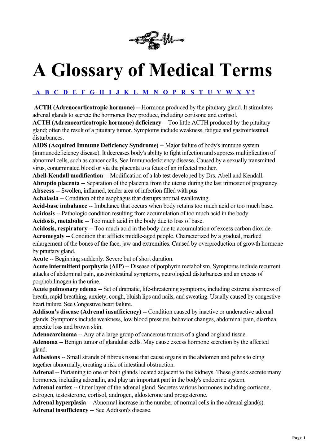 A Glossary of Medical Terms