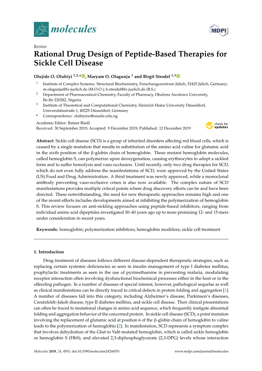Rational Drug Design of Peptide-Based Therapies for Sickle Cell Disease