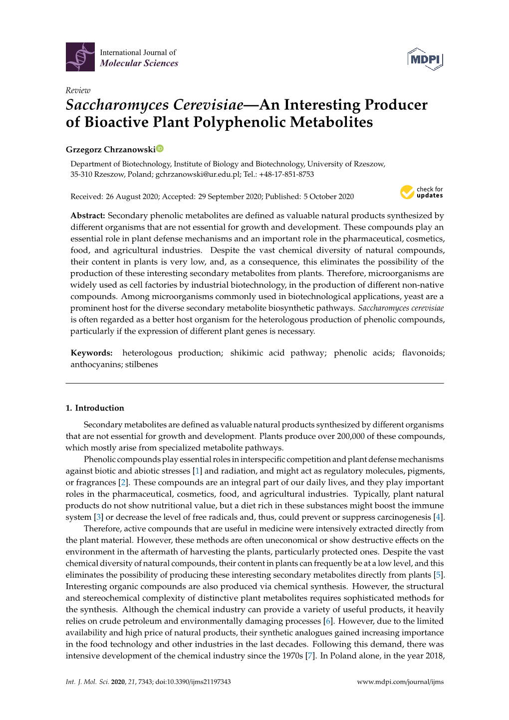 Saccharomyces Cerevisiae—An Interesting Producer of Bioactive Plant Polyphenolic Metabolites