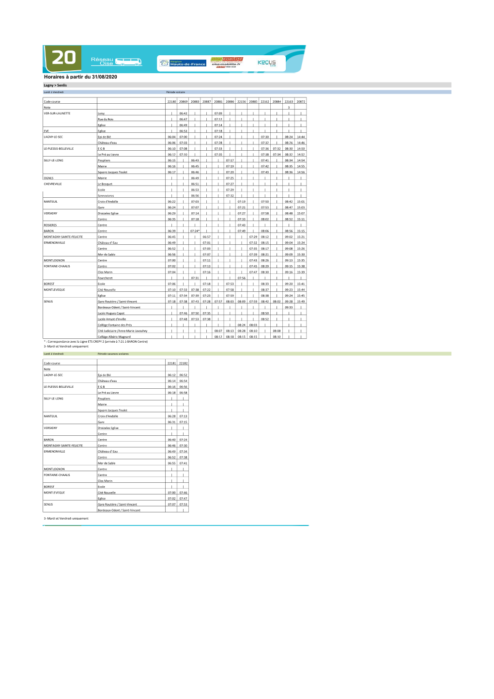 Horaires De La Ligne Lagny Le Sec &gt; Senlis (Pdf)