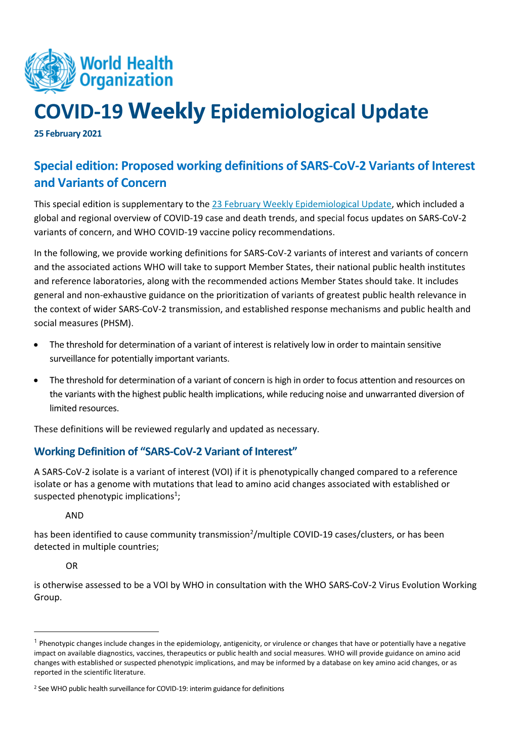 COVID-19 Weekly Epidemiological Update 25 February 2021