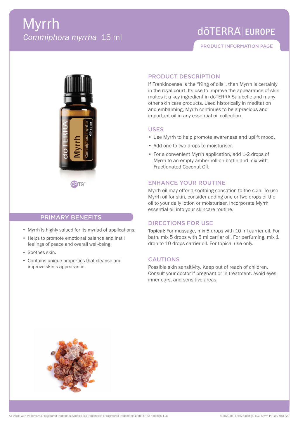 Myrrh Commiphora Myrrha 15 Ml PRODUCT INFORMATION PAGE