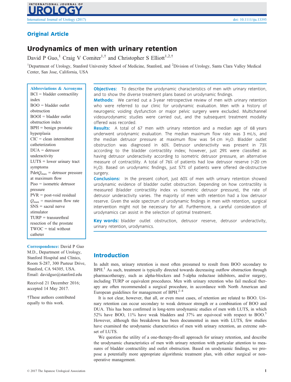 Urodynamics of Men with Urinary Retention