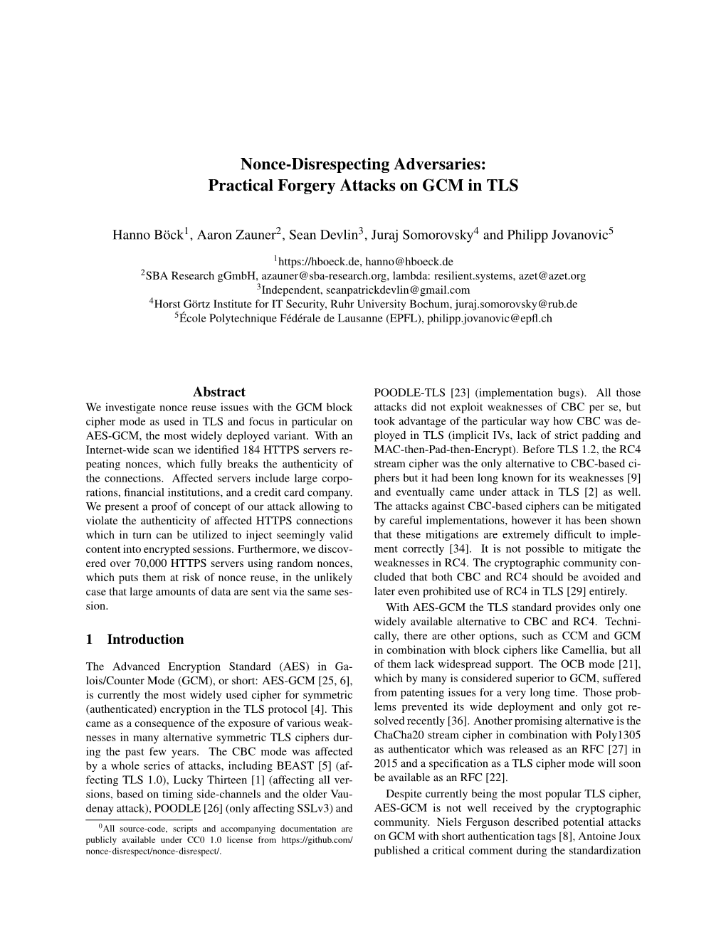 Nonce-Disrespecting Adversaries: Practical Forgery Attacks on GCM in TLS