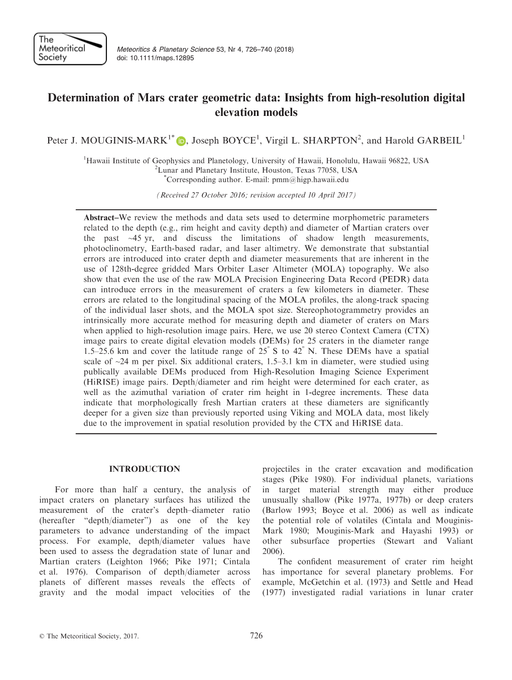 Determination of Mars Crater Geometric Data: Insights from High-Resolution Digital Elevation Models