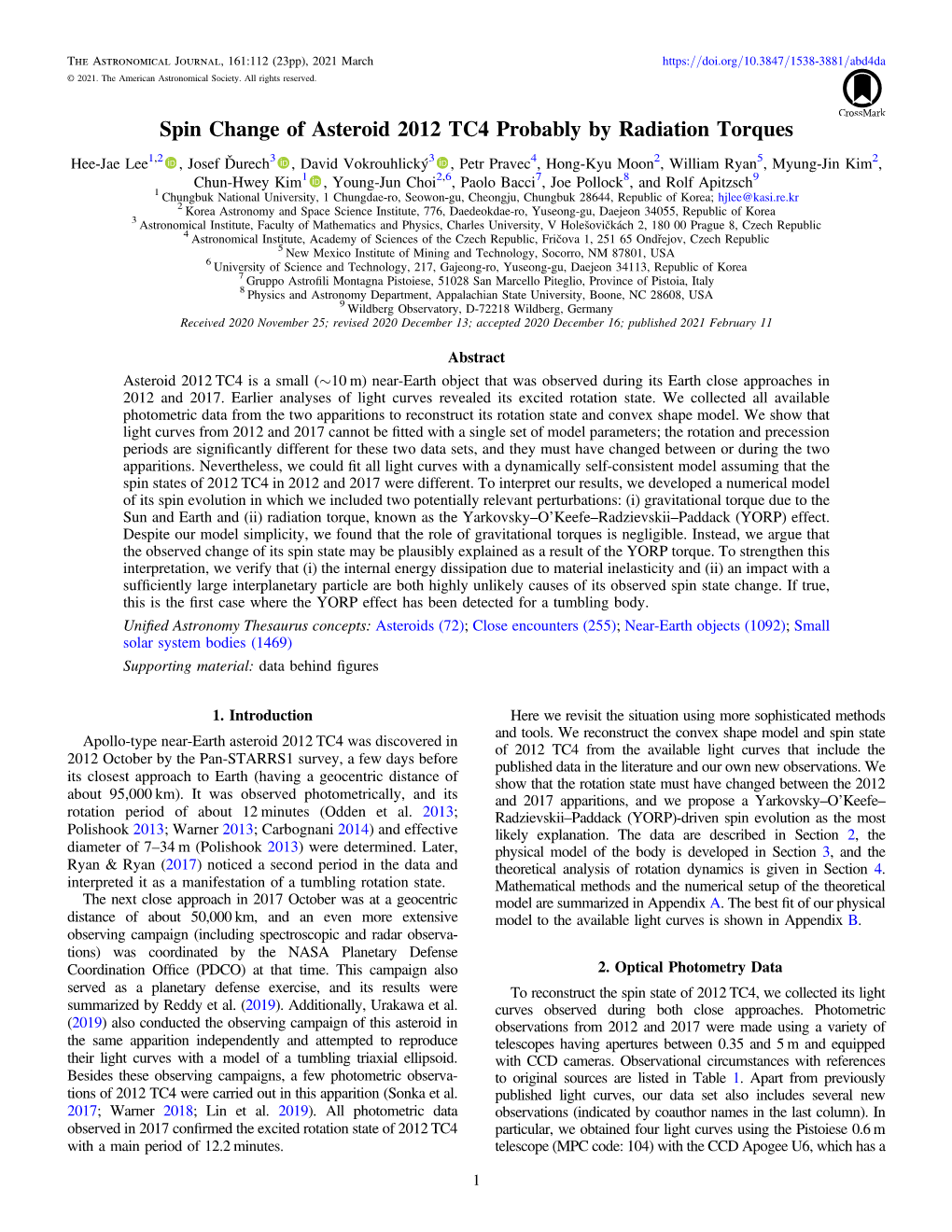 Spin Change of Asteroid 2012 TC4 Probably by Radiation Torques