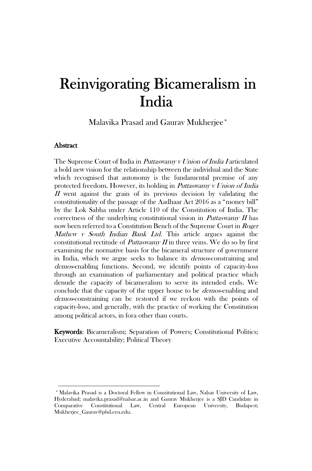 Reinvigorating Bicameralism in India