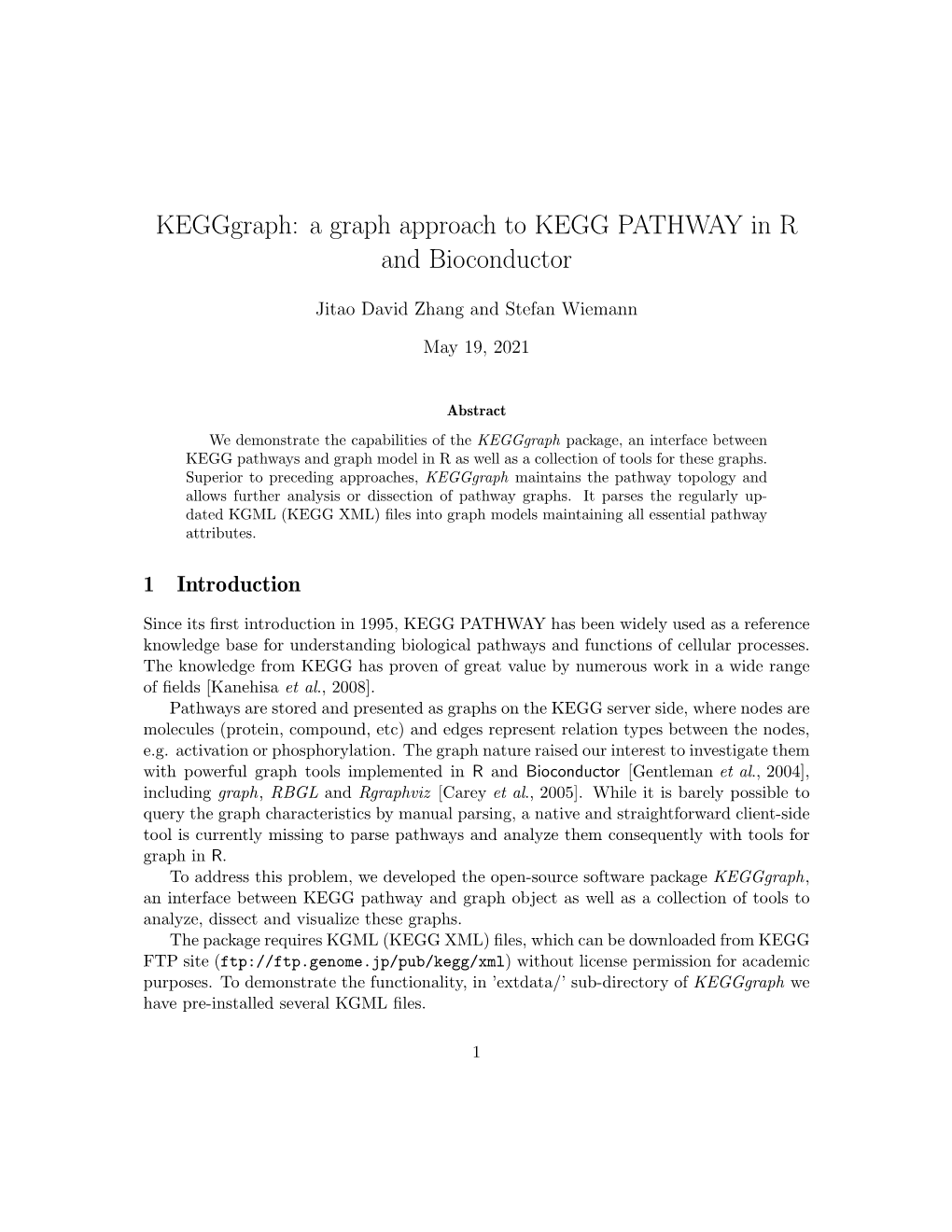 Kegggraph: a Graph Approach to KEGG PATHWAY in R and Bioconductor
