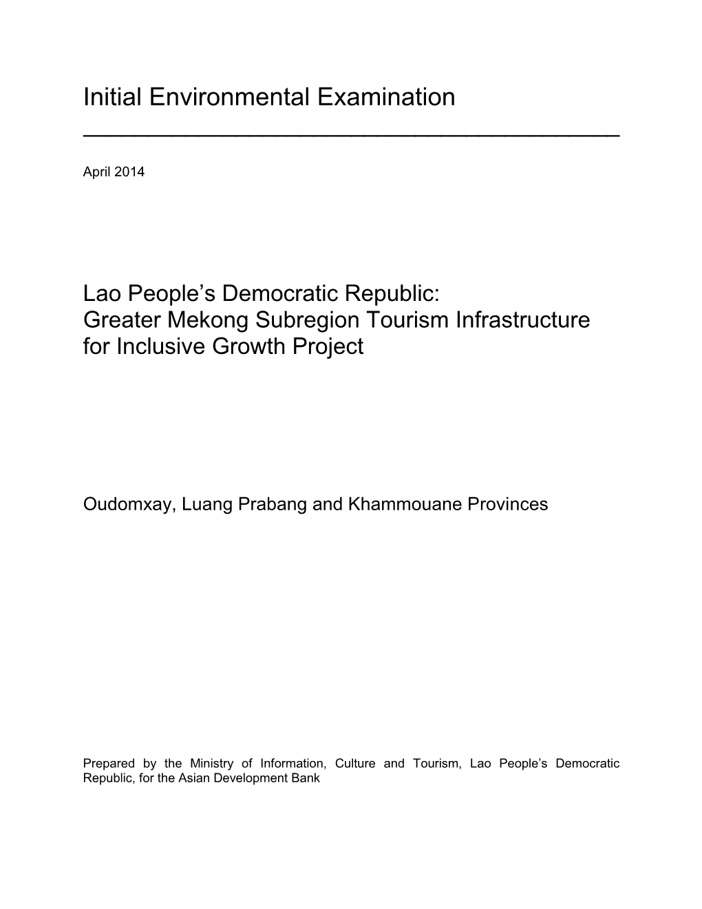 Lao People’S Democratic Republic: Greater Mekong Subregion Tourism Infrastructure for Inclusive Growth Project