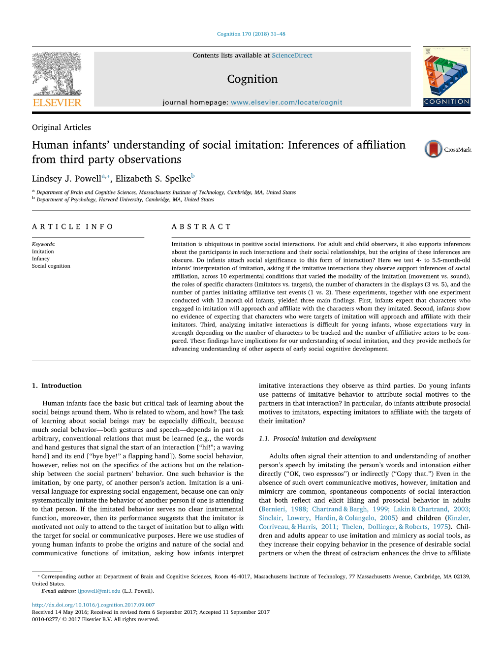 Human Infants' Understanding of Social Imitation