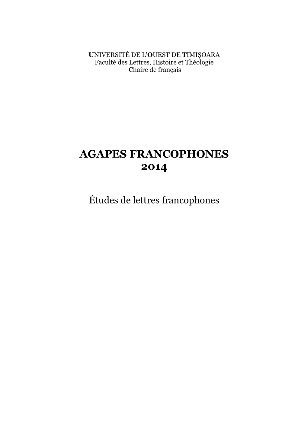 Agapes Francophones 2014