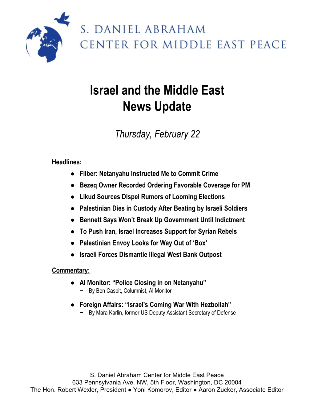 Israel and the Middle East News Update