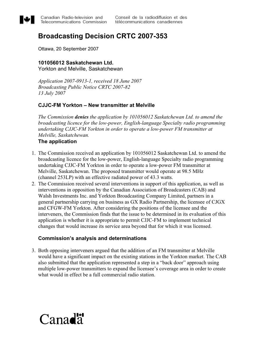 Broadcasting Decision CRTC 2007-353