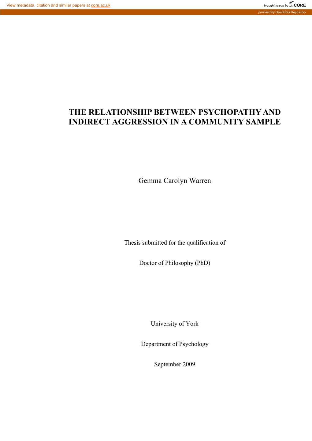 The Relationship Between Psychopathy and Indirect Aggression in a Community Sample