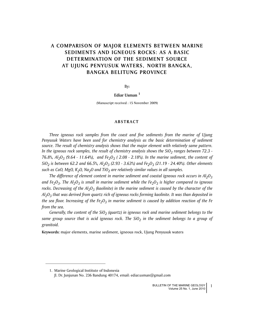 As a Basic Determination of the Sediment Source at Ujung Penyusuk Waters, North Bangka, Bangka Belitung Province