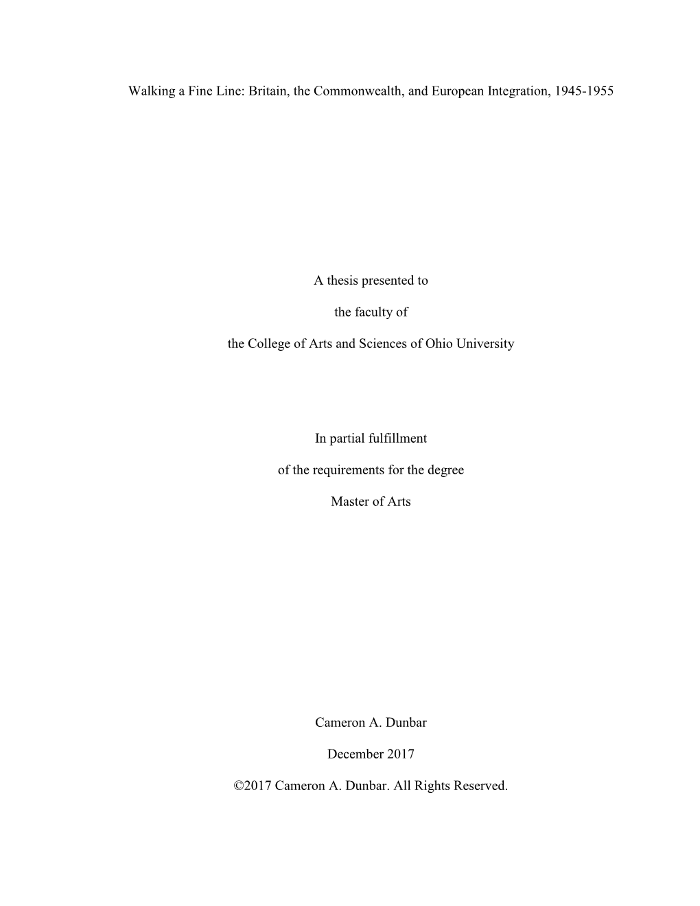 Walking a Fine Line: Britain, the Commonwealth, and European Integration, 1945-1955