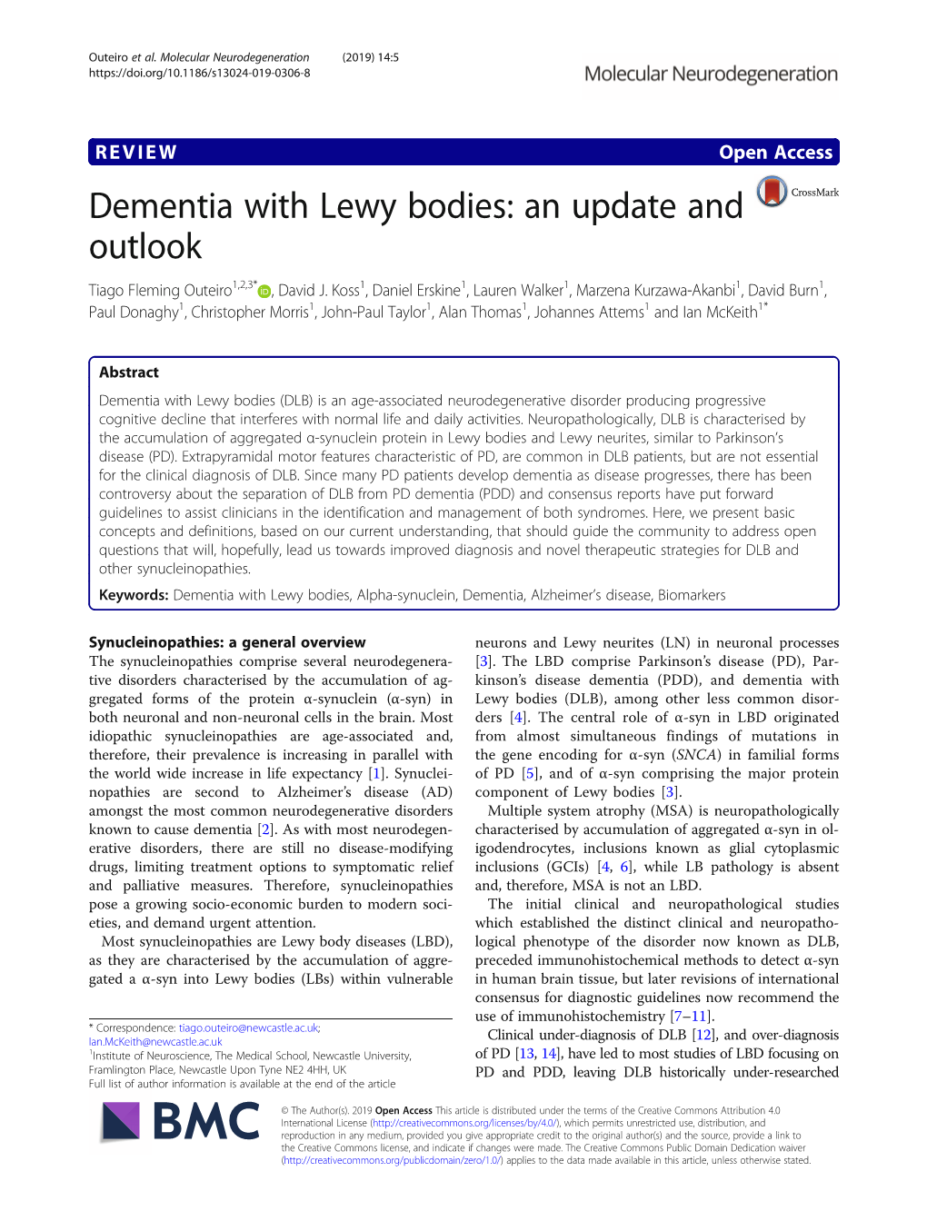 Dementia with Lewy Bodies: an Update and Outlook Tiago Fleming Outeiro1,2,3* , David J