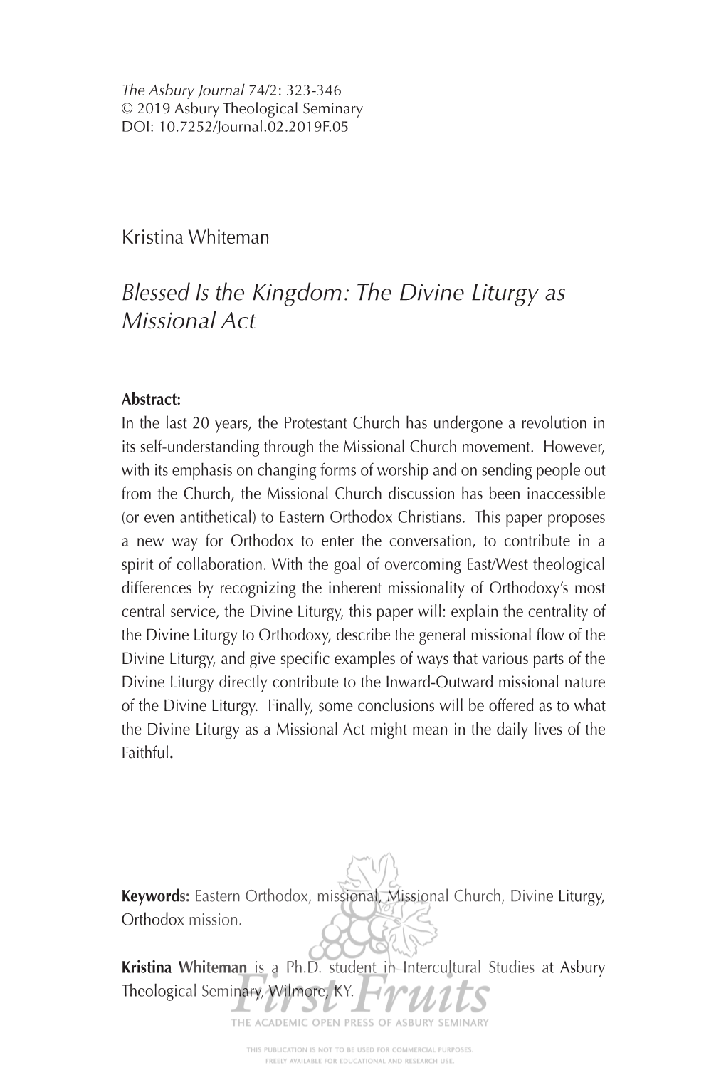 The Divine Liturgy As Missional Act