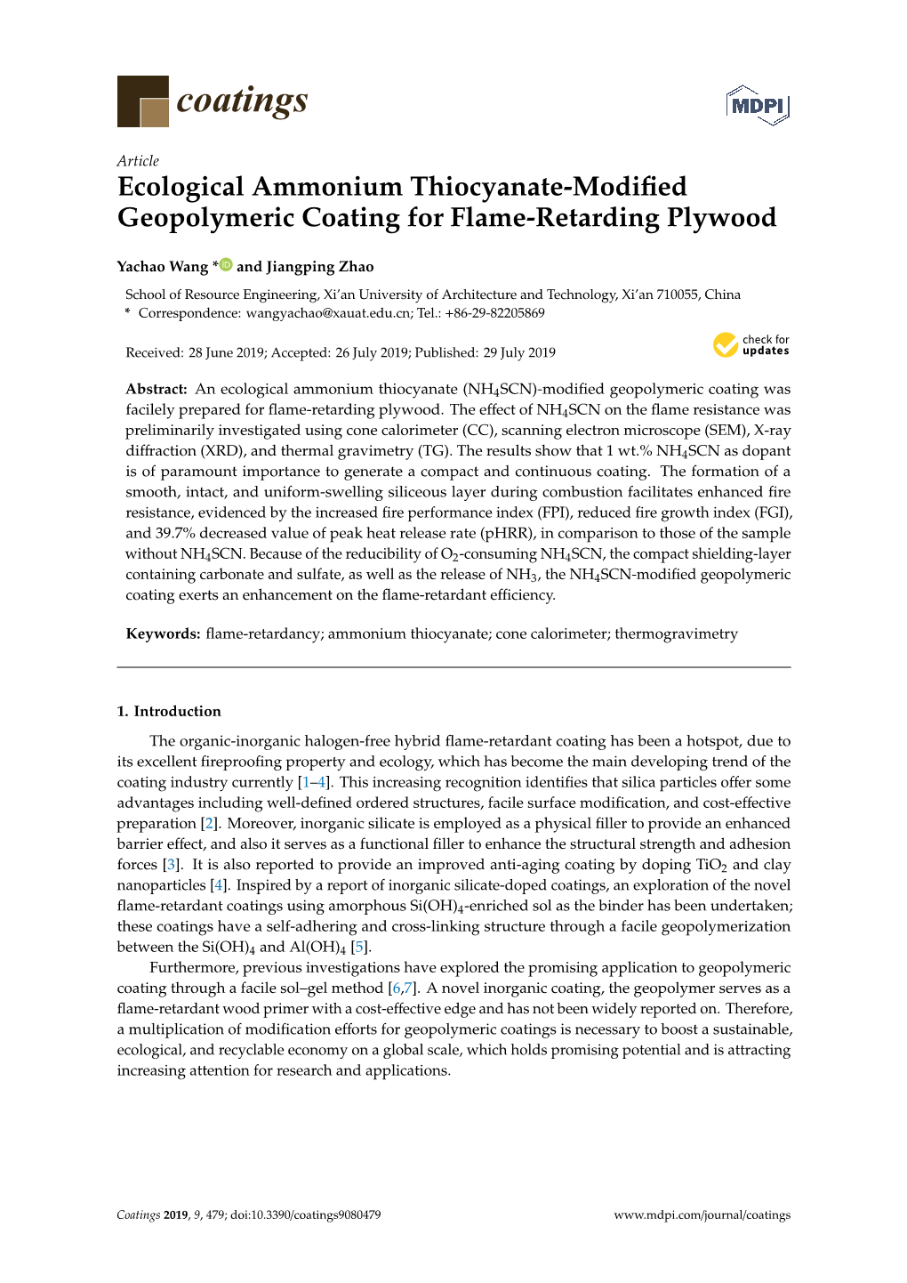 Ecological Ammonium Thiocyanate-Modified