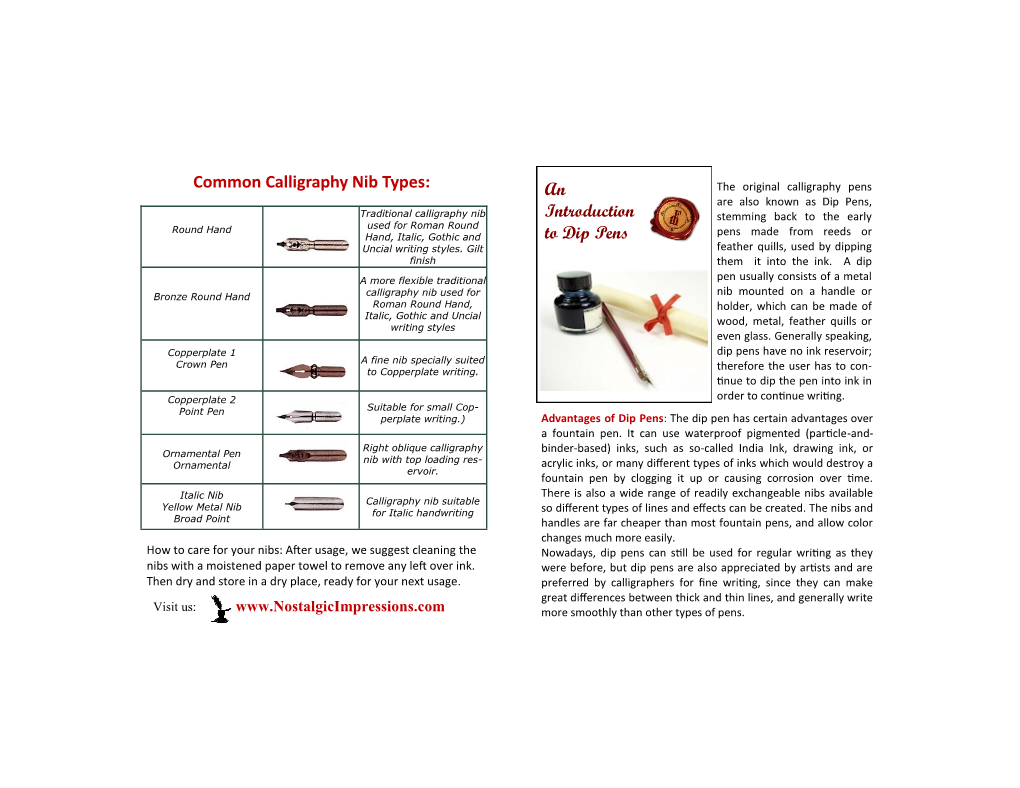 Common Calligraphy Nib Types