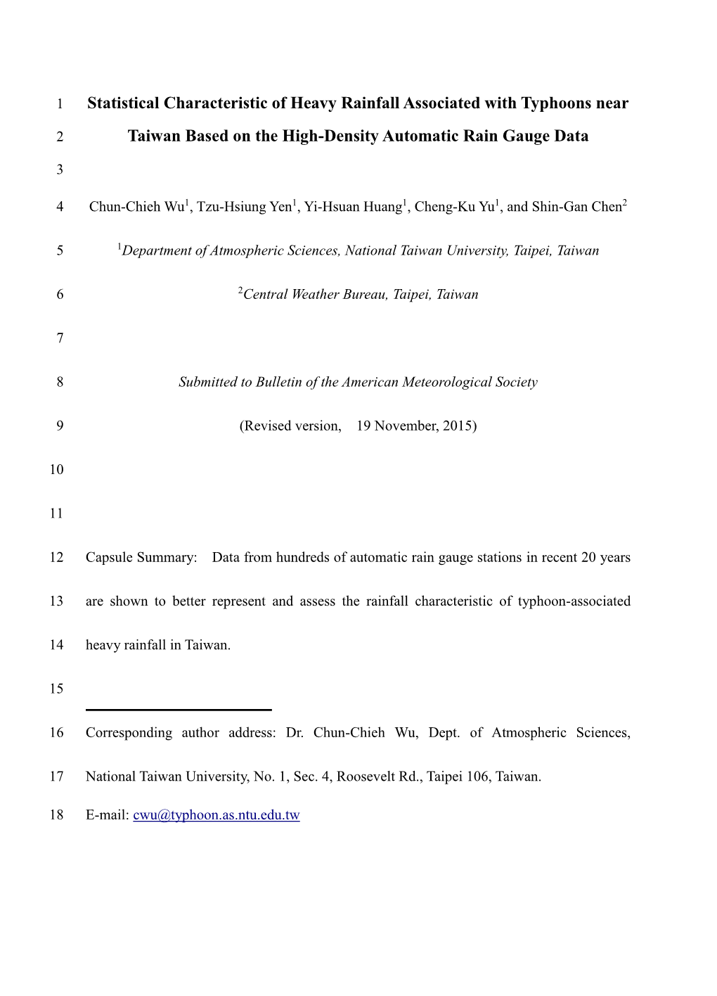 Statistical Characteristic of Heavy Rainfall Associated with Typhoons Near