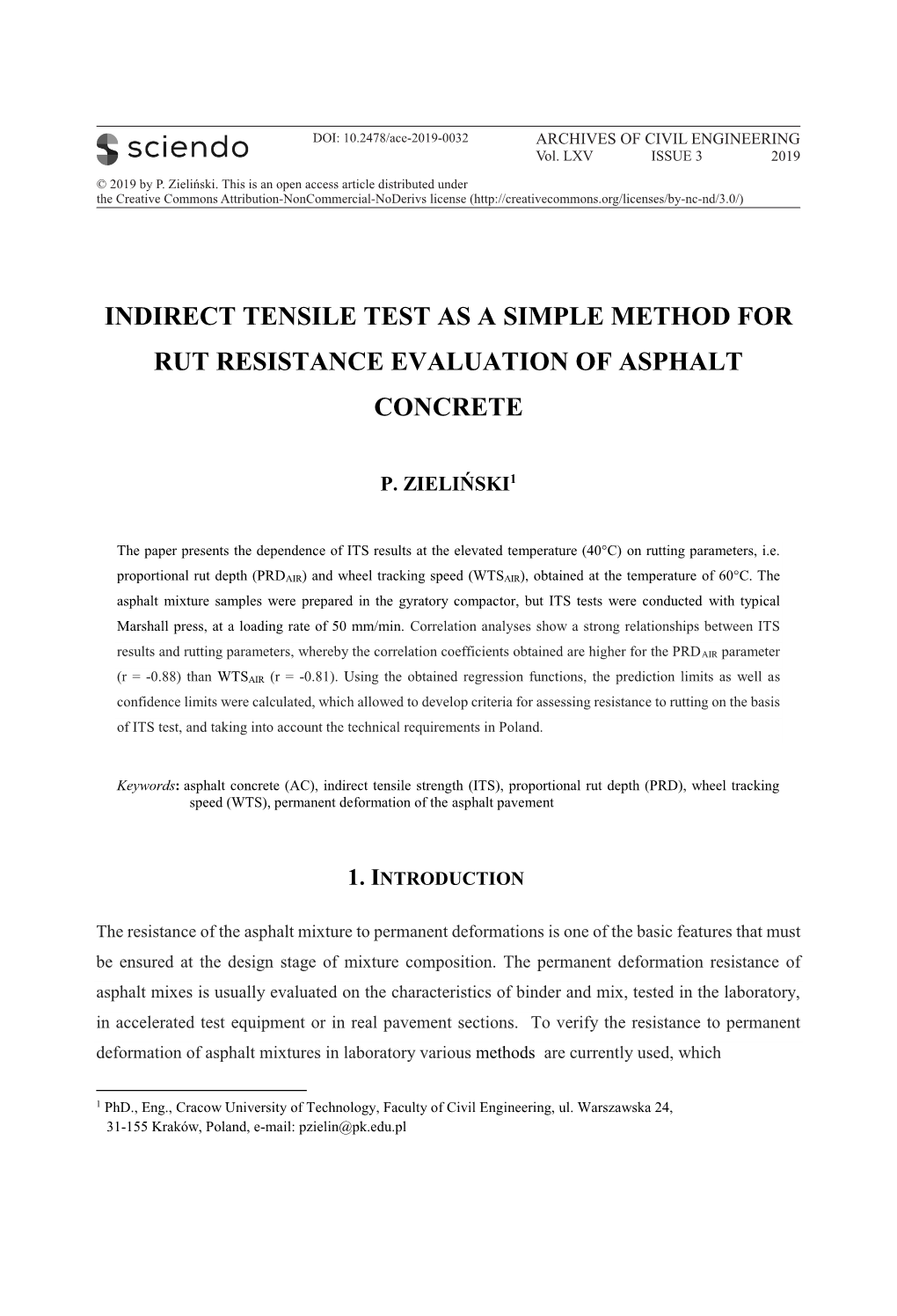 Indirect Tensile Test As a Simple Method for Rut Resistance Evaluation of Asphalt Concrete