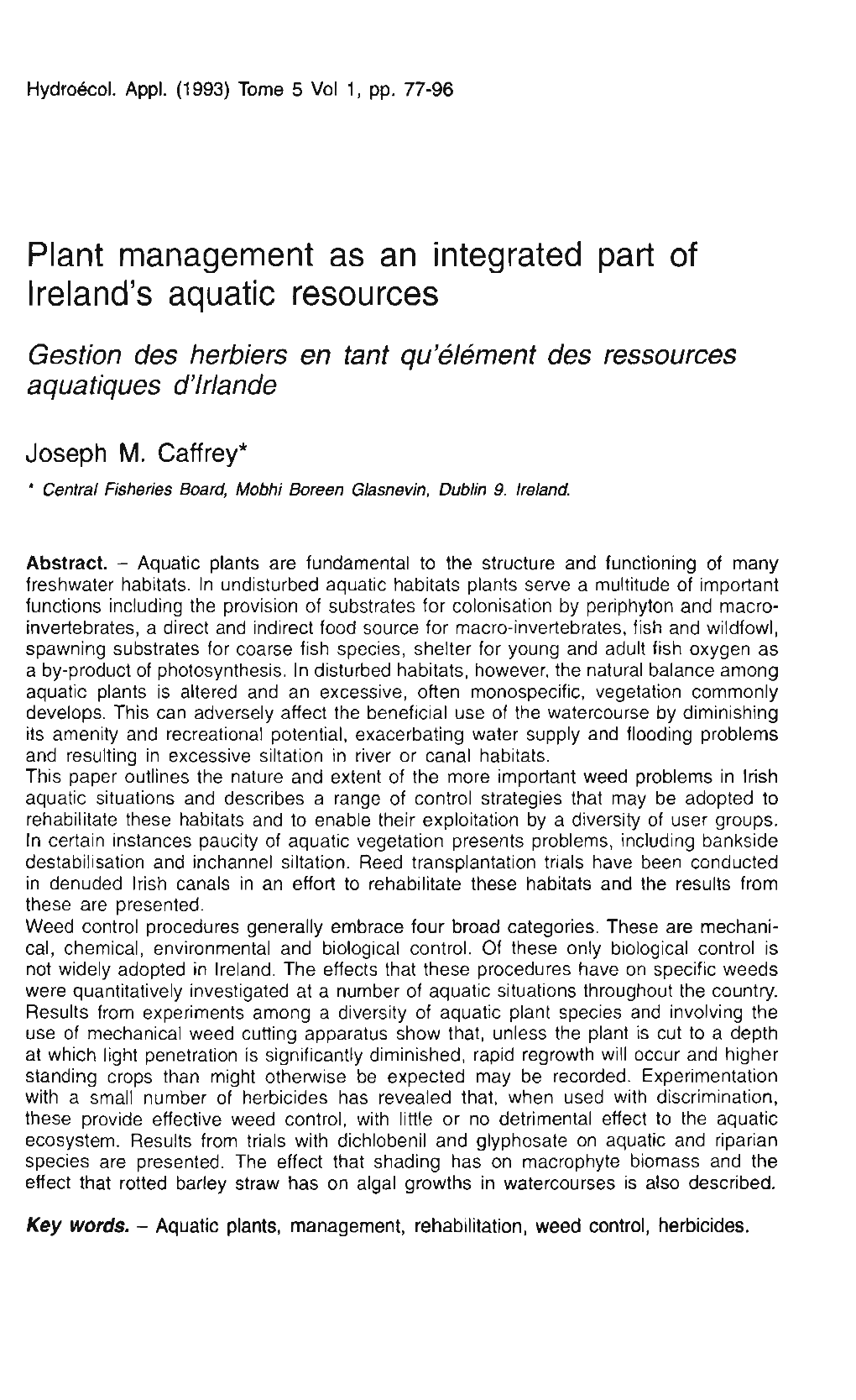 Plant Management As an Integrated Part of Ireland\'S Aquatic Resources