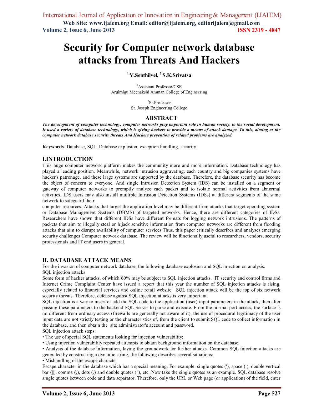 Security for Computer Network Database Attacks from Threats and Hackers