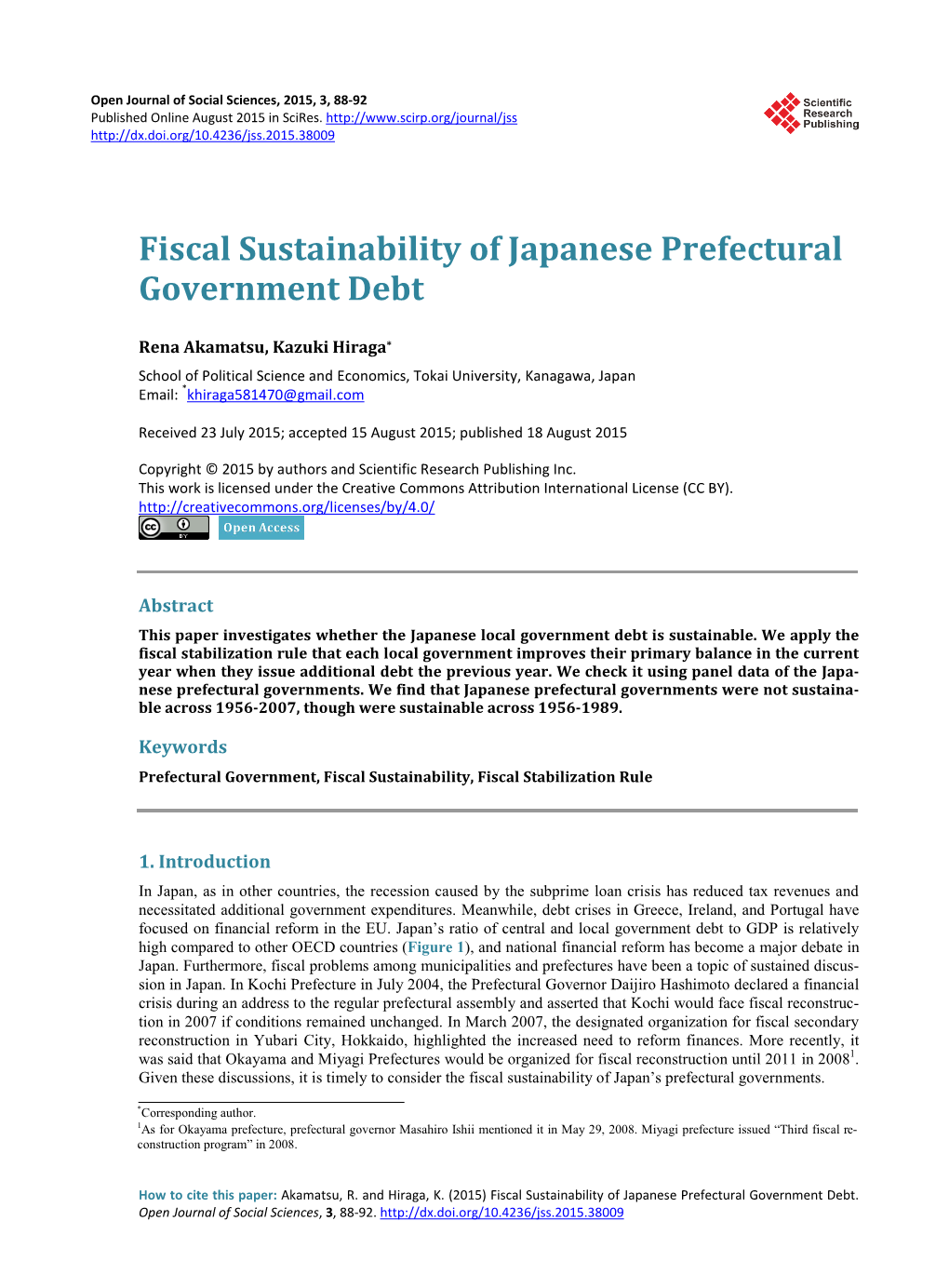 Fiscal Sustainability of Japanese Prefectural Government Debt