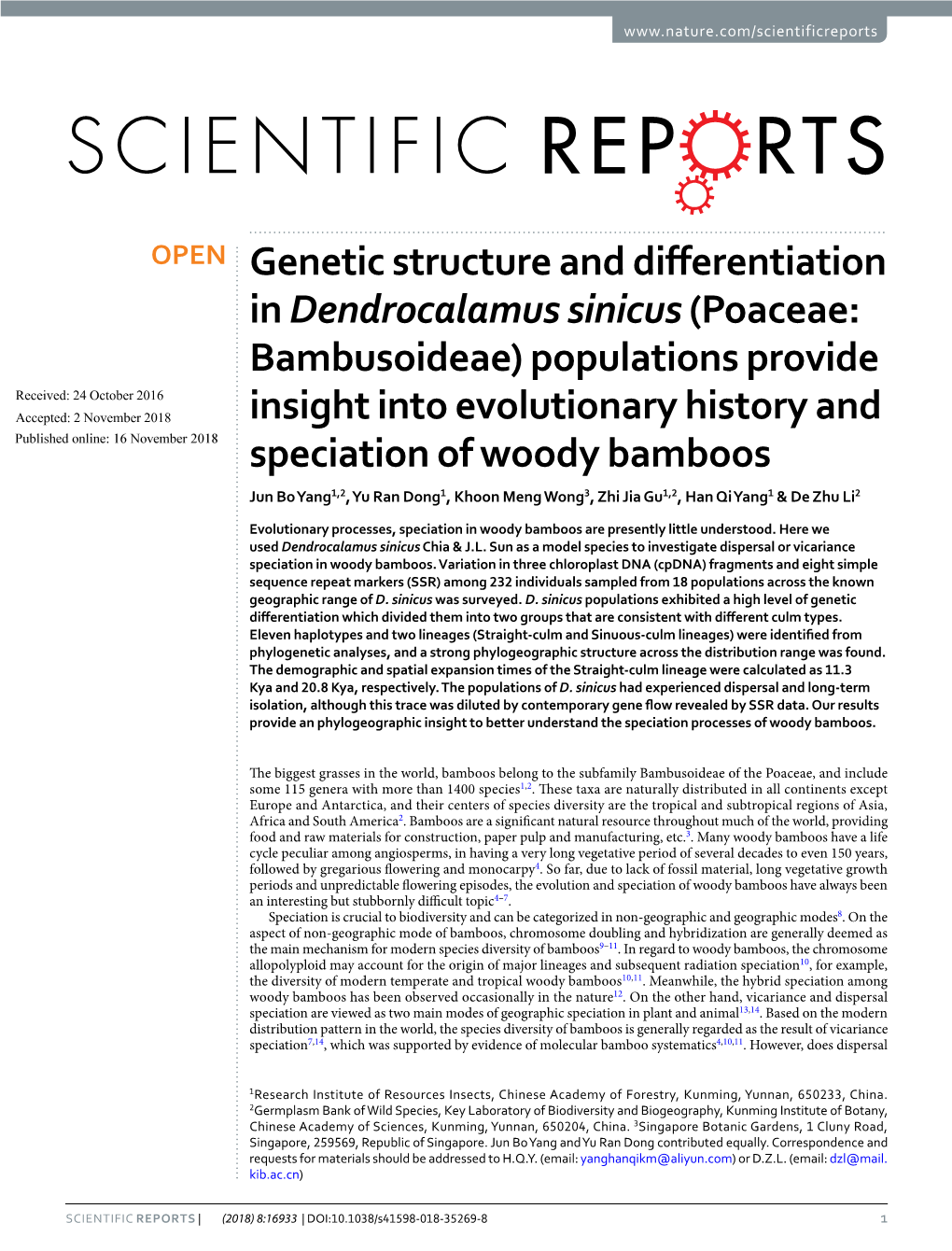 Genetic Structure and Differentiation in Dendrocalamus Sinicus (Poaceae