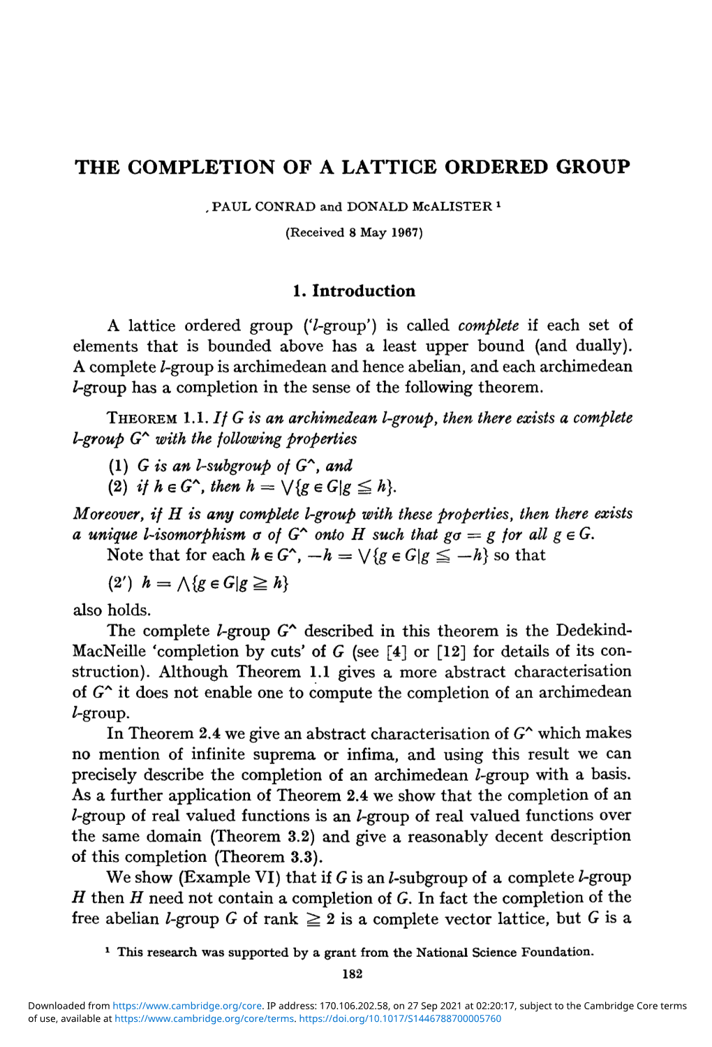 The Completion of a Lattice Ordered Group