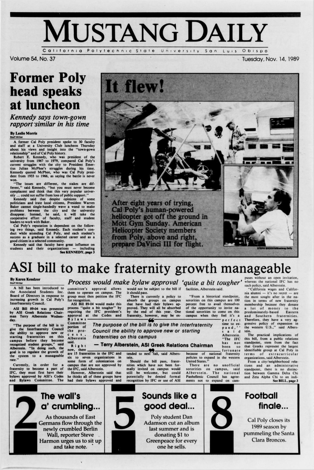 Mustang Daily, November 14, 1989