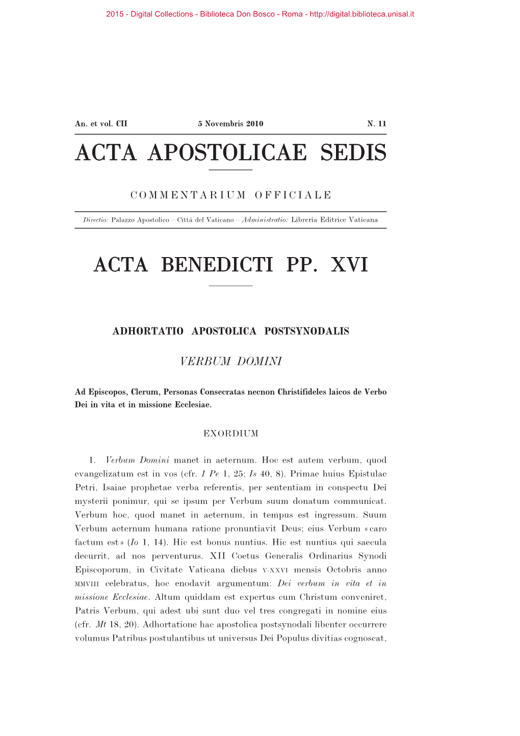 Acta Apostolicae Sedis. Commentarium Officiale