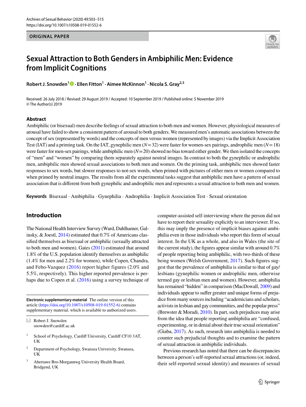 Sexual Attraction to Both Genders in Ambiphilic Men: Evidence from Implicit Cognitions