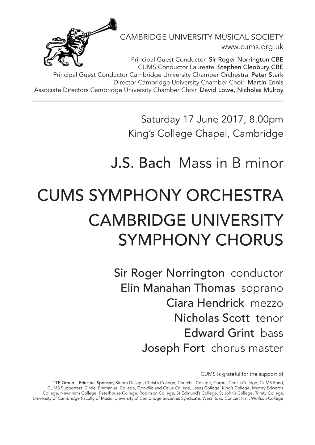 Cums Symphony Orchestra Cambridge University Symphony Chorus