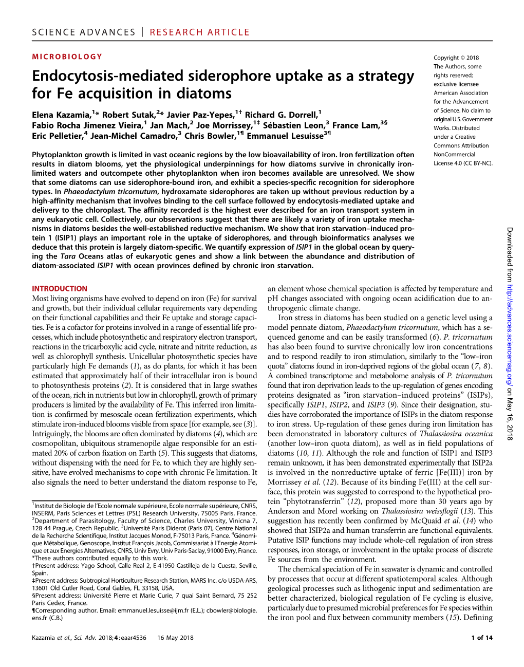 Kazamia Et Al 2018 Endocytosis-Mediated Siderophore Uptake As a Strategy for Fe Acquisition In.Pdf