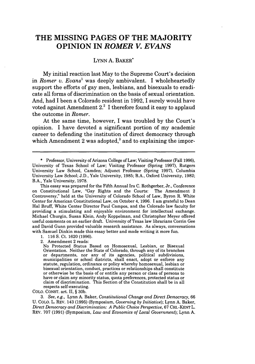 The Missing Pages of the Majority Opinion in Romer V