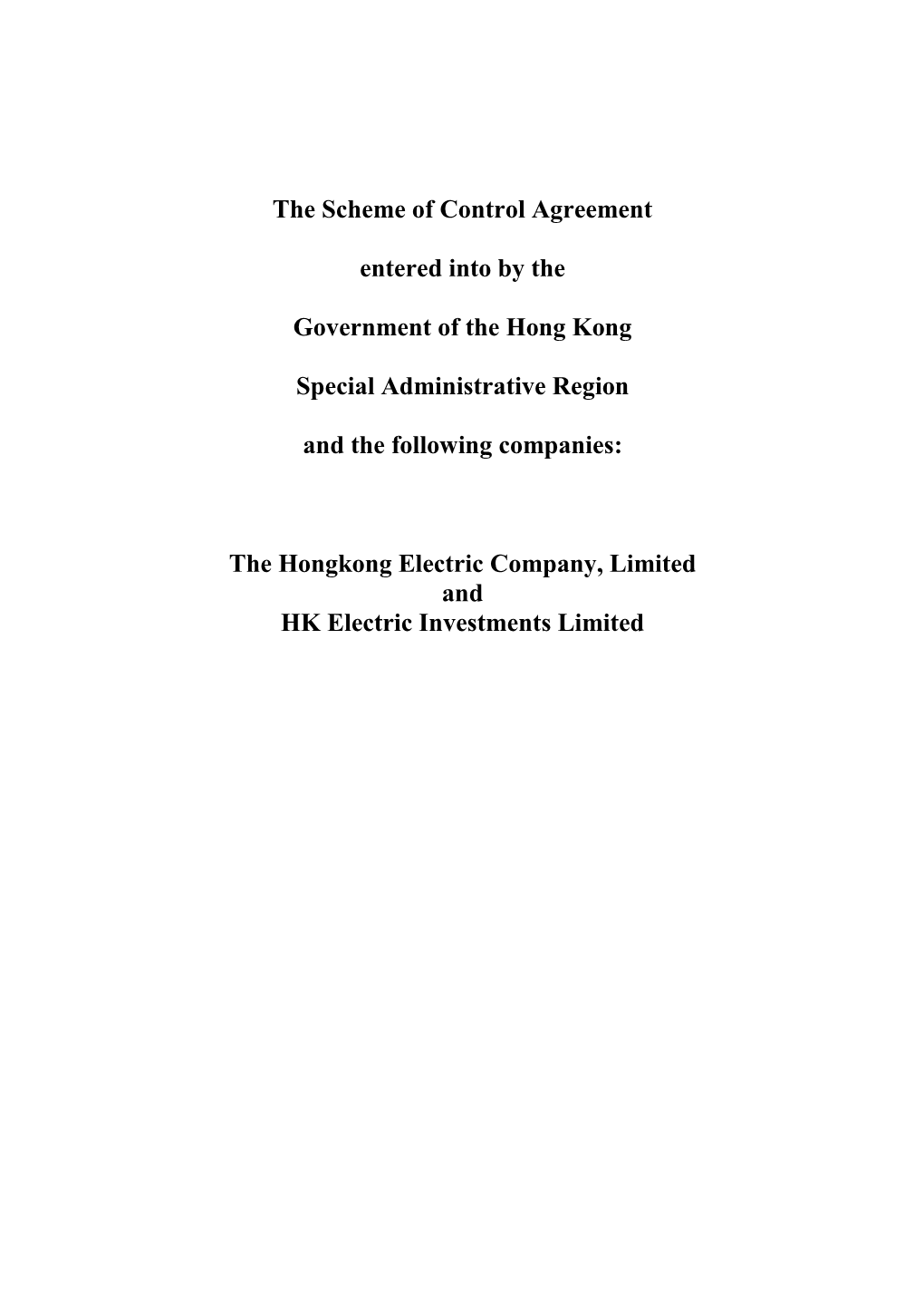 Scheme of Control Agreement
