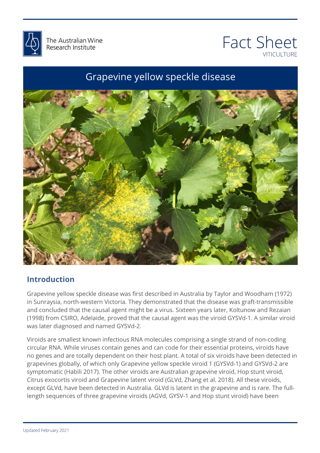 Grapevine Yellow Speckle Disease Fact Sheet