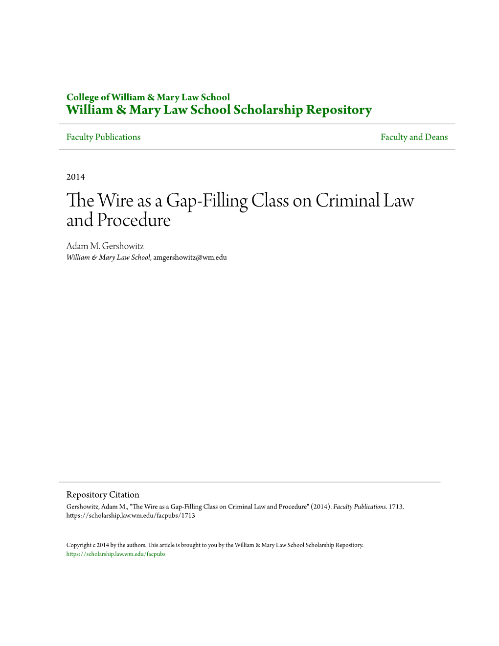 The Wire As a Gap-Filling Class on Criminal Law and Procedure