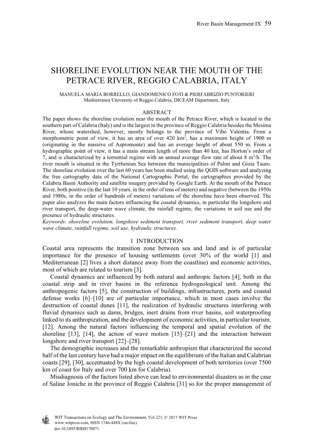 Shoreline Evolution Near the Mouth of the Petrace River, Reggio Calabria, Italy